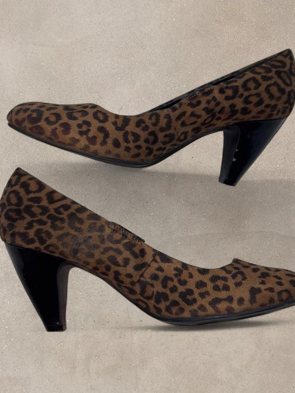 Leopard Print Mid Heel Pumps - Brown